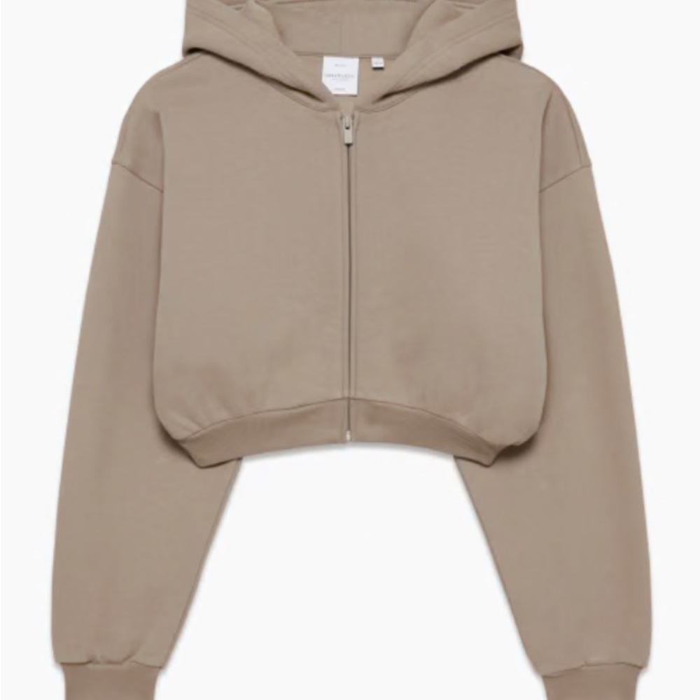 NWOT, Aritzia Sweatfleece Cozy Fleece Mega Cropped Zip Hoodie, S, Nomad Taupe